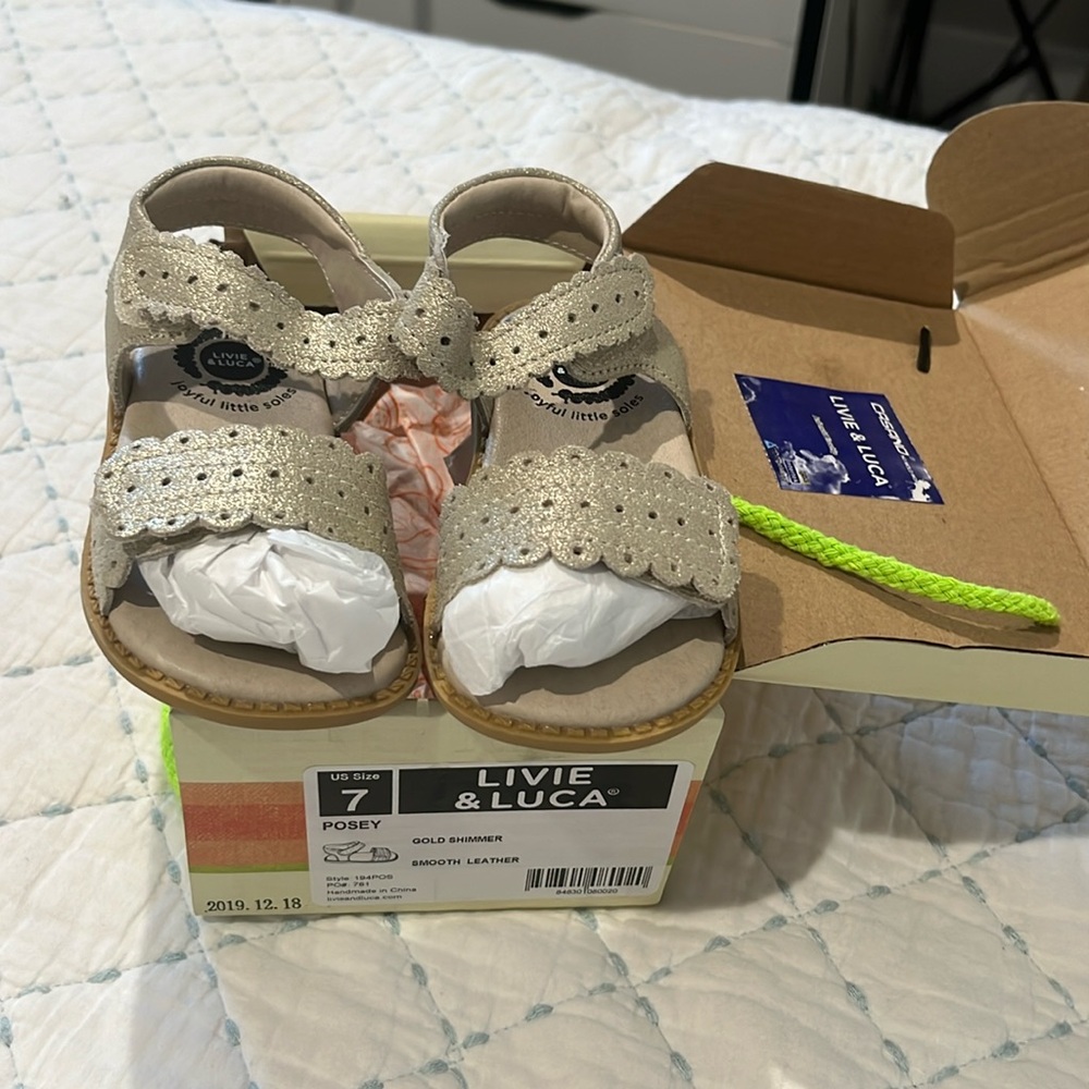 Brand new Livie & Luca shoes.  

Gold shimmer, smooth leather.

Size 7